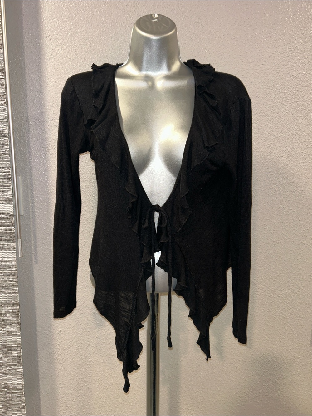 Vintage Suzie Black Ruffle Front Cardigan